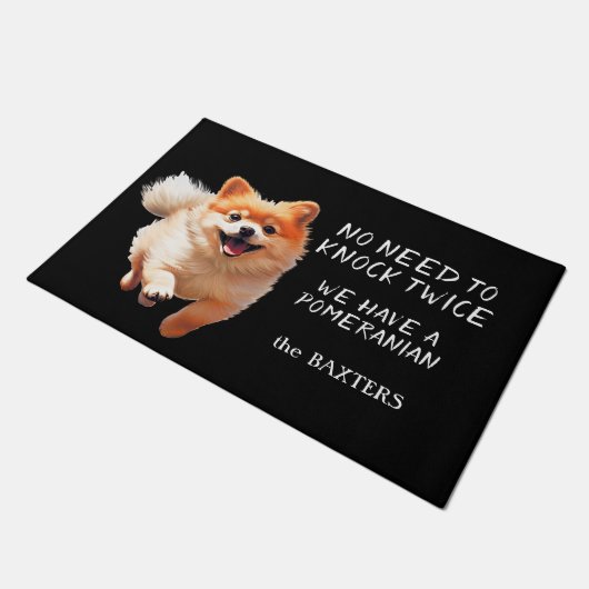 Grappige Pommerse hond hoeft niet twee keer te klo Deurmat (Schuin)