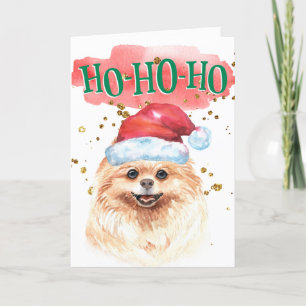Grappige Pommerse hond Santa hat happy vakantie Feestdagen Kaart