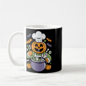 Grappige pompoen chef koken Halloween Cauldron Des Koffiemok (Links)