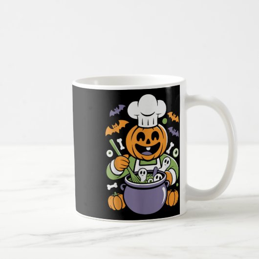 Grappige pompoen chef koken Halloween Cauldron Des Koffiemok (Rechts)
