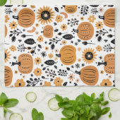 Grappige pompoen en herfst bloemmotief theedoek (Gevouwen)