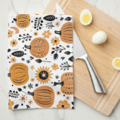 Grappige pompoen en herfst bloemmotief theedoek (Quarter Fold)