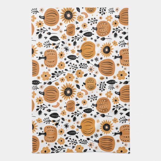 Grappige pompoen en herfst bloemmotief theedoek (Verticaal)