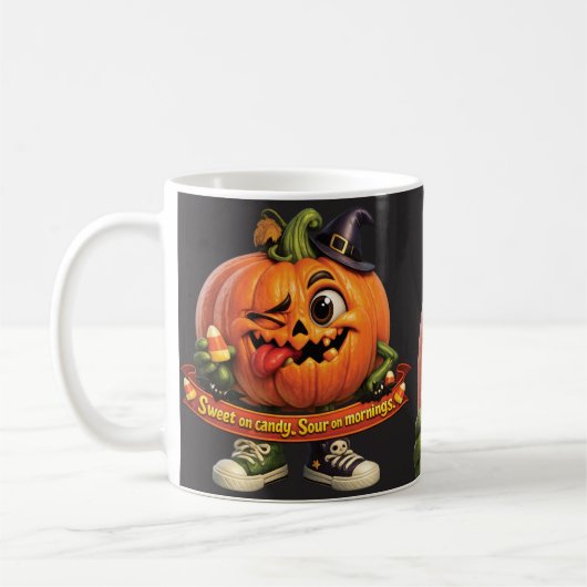 Grappige Pompoen Halloween Koffiemok (Links)