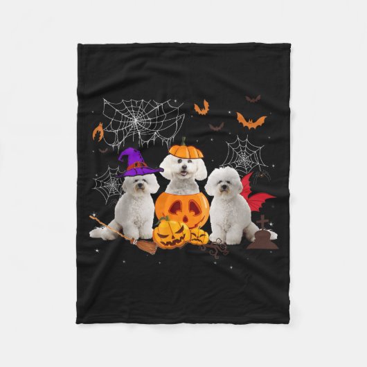 Grappige Pompoen Heks Bichon Frise Hond Halloween Fleece Deken (Voorkant)