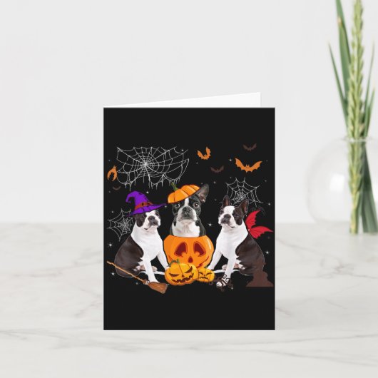 Grappige Pompoen Heks Boston Terrier Hond Hallowee Kaart (Voorkant)