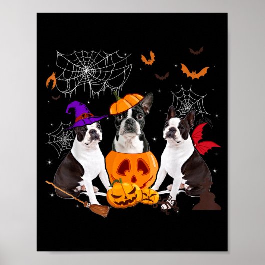 Grappige Pompoen Heks Boston Terrier Hond Hallowee Poster (Voorkant)