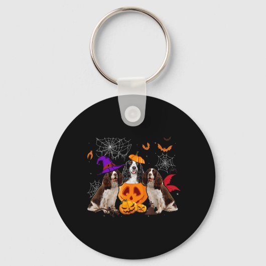 Grappige Pompoen Heks Engelse Springer Spaniel Hon Sleutelhanger (Voorkant)