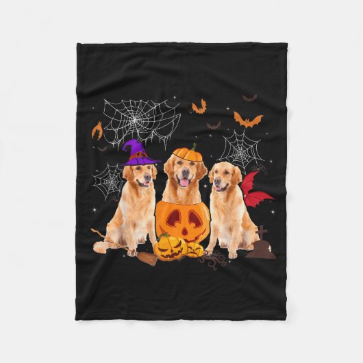 Grappige Pompoen Heks Goud Retriever Hond Hallowee Fleece Deken (Voorkant)