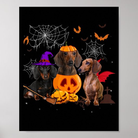 Grappige Pompoen Heks Weiner Hond Matchende Hond Poster (Voorkant)