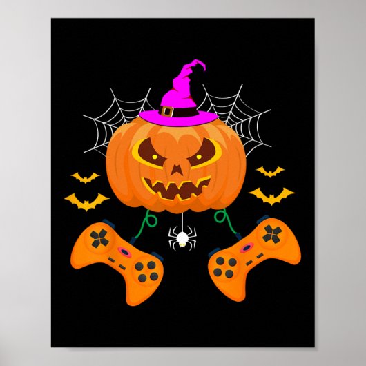 Grappige pompoen Jack O lantaarn Video Gamer Poster (Voorkant)