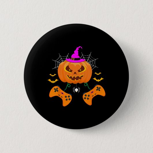 Grappige pompoen Jack O lantaarn Video Gamer Ronde Button 5,7 Cm (Voorkant)