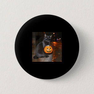 Grappige pompoen kat meme trick or treat halloween ronde button 5,7 cm