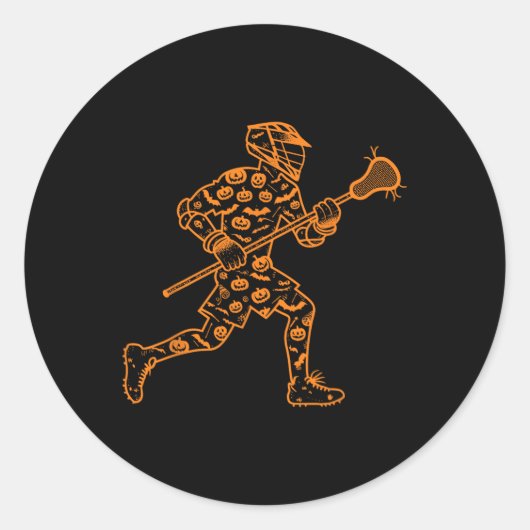 Grappige Pompoen Lacrosse Snoep Halloween Mannen V Ronde Sticker (Voorkant)