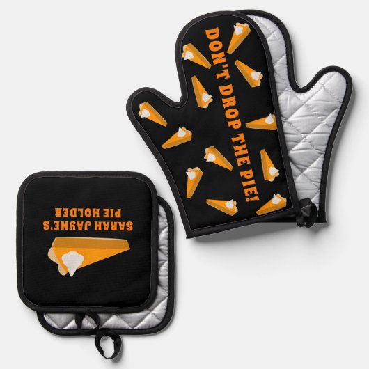 Grappige Pompoen Pie Oven Mitt & Pot Holder Set (Voorkant / Achterkant)