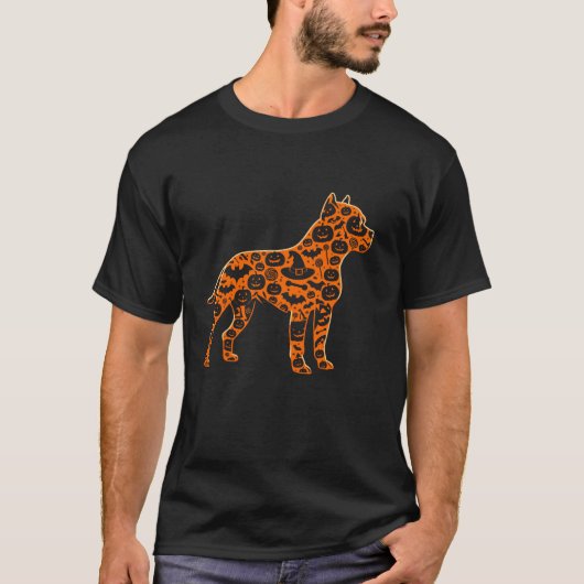 Grappige Pompoen Pitbull Snoep Hond Halloween Mann T-shirt (Voorkant)