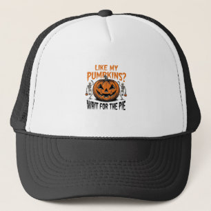 Grappige Pompoen Skelet Halloween Taart Shirt_1 Trucker Pet