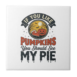 Grappige Pompoentaart Halloween Vintage Shirt Ontw Tegeltje