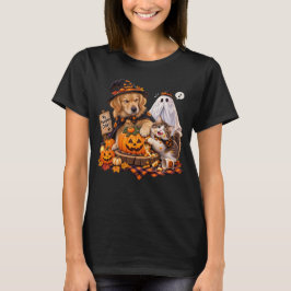Grappige Pompoentaart Kat Hond Halloween Geest T-shirt