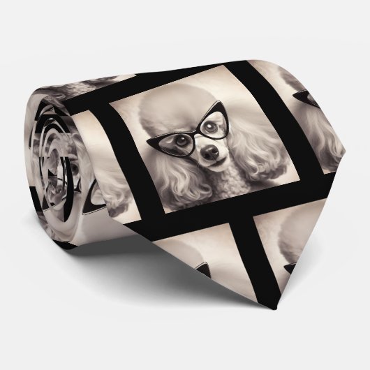 Grappige Poodle met Bril Nerd Stropdas (Opgerold)