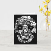Grappige Poodle Schedel Hondenskelet Halloween Kaart (Gele Bloem)