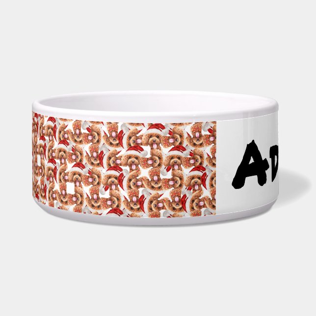 Grappige Poodlename Kerstpatroon Voerbakje (Voorkant)