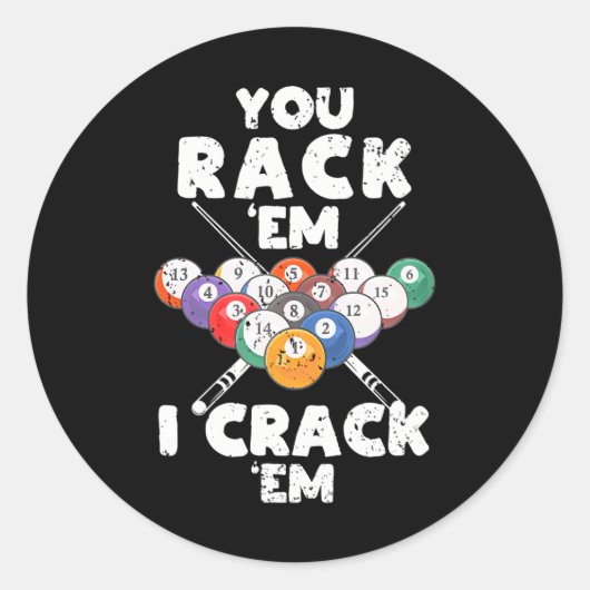 Grappige Pool Billards speler Billiard Je Rack 'em Ronde Sticker (Voorkant)