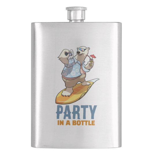 Grappige Poolbeer Feest In Eén Fles Surfer Cartoon Flacon (Voorkant)