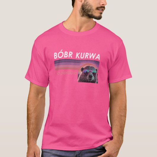 Grappige Poolse Kurwa Biber Retro Synthwave Style T-shirt (Voorkant)
