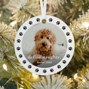 Grappige pootafdruk 2 foto huisdier Kerstmis Metalen Ornament