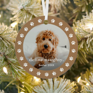 Grappige pootafdruk 2 foto huisdier Kerstmis Metalen Ornament