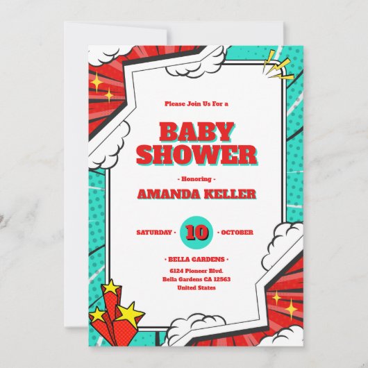 Grappige Pop Art Baby shower Uitnodiging (Voorkant)