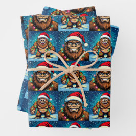 Grappige Pop Art Bigfoots Kerstmis Inpakpapier Vel