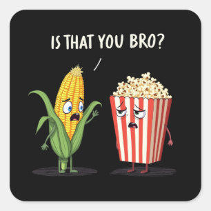 Grappige Popcorn Schattige Kawaii Style Popped Pop Vierkante Sticker