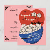 Grappige Popcorn Vraag, Cute Retro Bewaar de Datum Kaart (Voorkant / Achterkant)