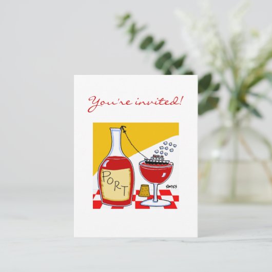 Grappige Port Wine Tasting Party Bon Voyage Uitnod Uitnodiging Briefkaart (Staand voorkant)