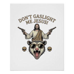 Grappige Possum Jezus Vintage Gravure Shirt Ontwer Perfect Poster