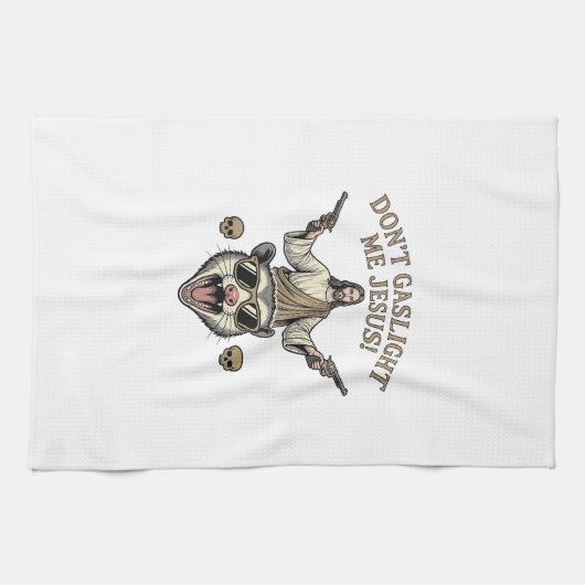 Grappige Possum Jezus Vintage Gravure Shirt Ontwer Theedoek (Horizontaal)