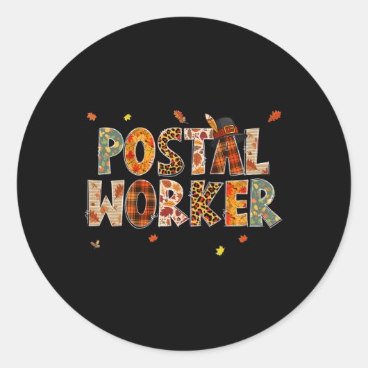 Grappige Postbode Pompoen Herfst Boom Blad Ronde Sticker (Voorkant)