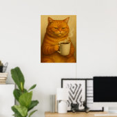 Grappige Poster met Chagrijnige Kat en Koffie in V (Thuiskantoor)