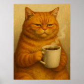 Grappige Poster met Chagrijnige Kat en Koffie in V (Voorkant)