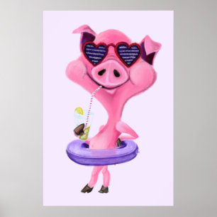 Grappige Poster met Gelukkig Feest Varken - Schild