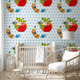 Grappige potlood & boekenwurm kinderen behang