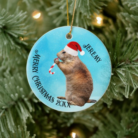 Grappige Prairiehond met Kerstmanhoed Keramisch Ornament (Boom)
