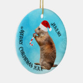 Grappige Prairiehond met Kerstmanhoed Keramisch Ornament (Rechts)