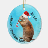 Grappige Prairiehond met Kerstmanhoed Keramisch Ornament (Links)