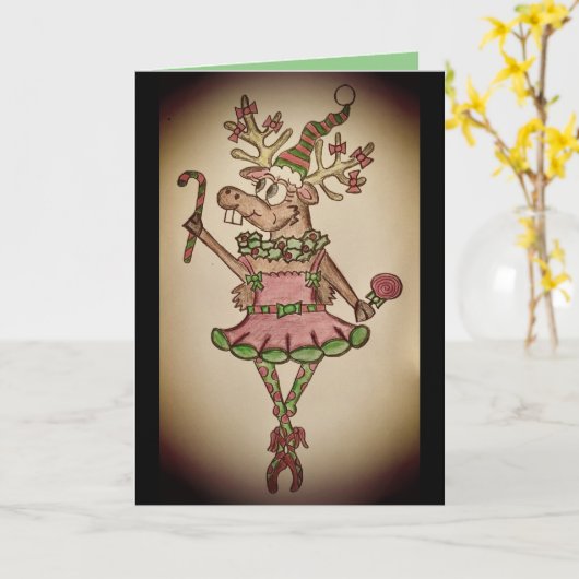 Grappige Prancer Kerstkaart Kaart (Gele Bloem)