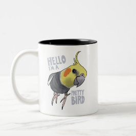 Grappige pratende grijze kaketiel hallo mooi vogel tweekleurige koffiemok