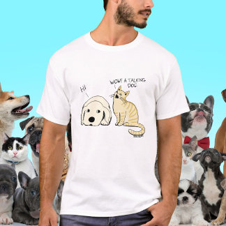 Grappige pratende hond en kat cartoon grap t-shirt
