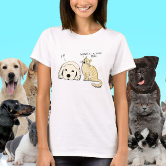 Grappige pratende hond en kat cartoon grap t-shirt